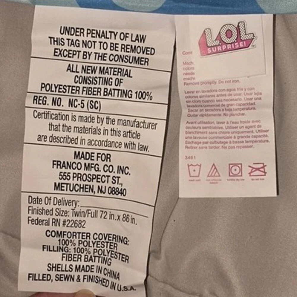 LOL Surprise Comforter Duvet Cover 72x90 Full Queen Blanket Diva Pink Blue NWOT